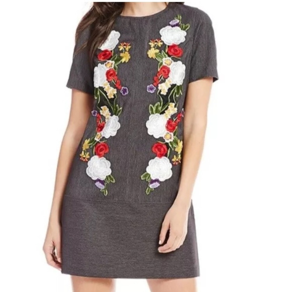 Nicole Miller Floral Embroidered Denim Dress $148